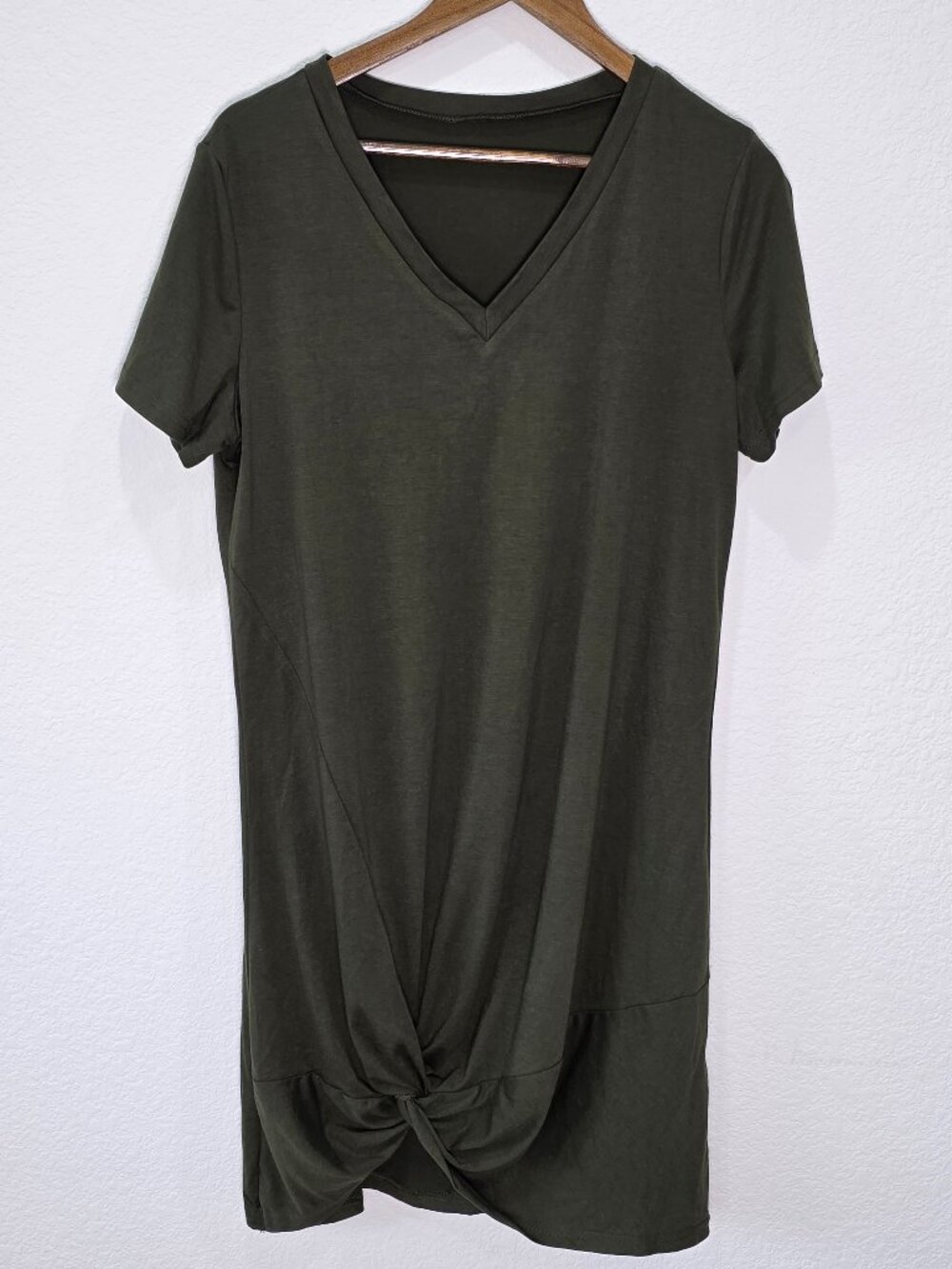NWT Cupshe Olive Green Twist Knot V-Neck T-Shirt Mini Dress Large